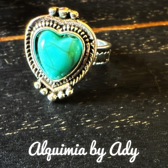 Turquoise silver statement western ring - Picture 1 of 6